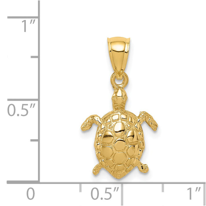 Million Charms 14K Yellow Gold Themed Polished Hollow Turtle Pendant