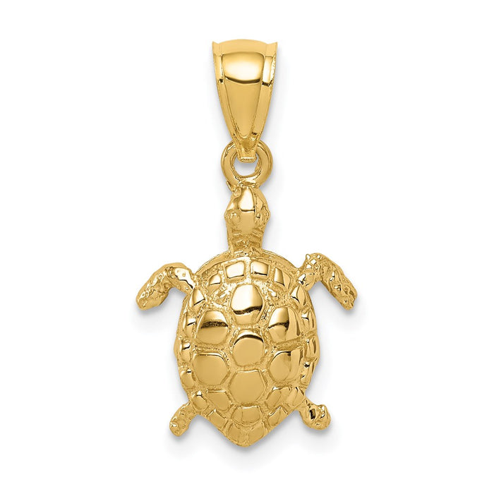 Million Charms 14K Yellow Gold Themed Polished Hollow Turtle Pendant