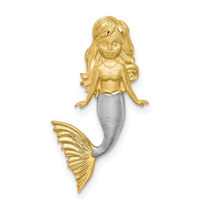 Million Charms 14K Yellow Gold Themed With Rhodium-plated Brushed & Diamond-Cut Mermaid Chain Slide