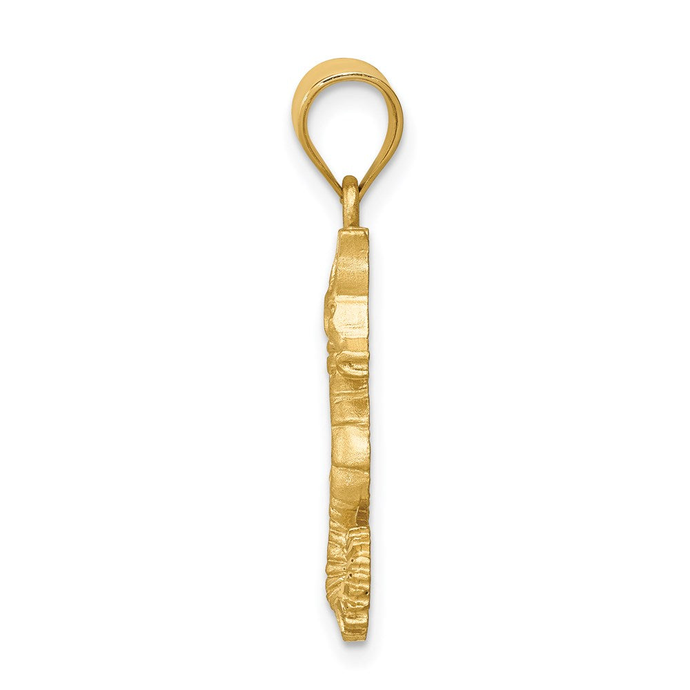 Million Charms 14K Yellow Gold Themed Brushed & Diamond-Cut Nautical Seahorse Pendant