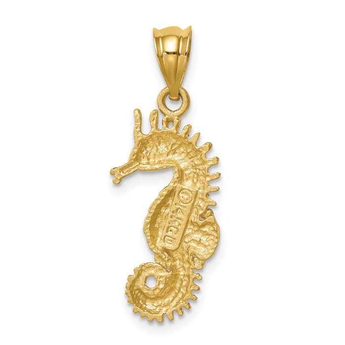 Million Charms 14K Yellow Gold Themed Brushed & Diamond-Cut Nautical Seahorse Pendant