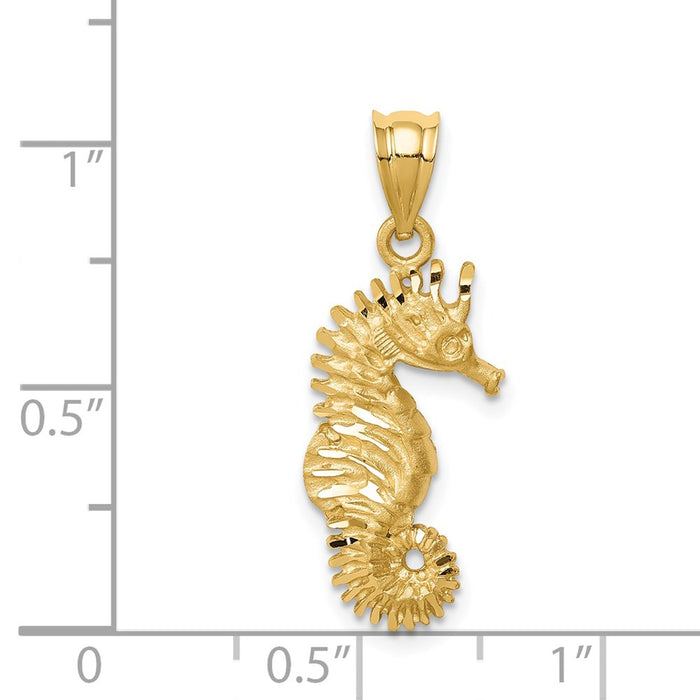 Million Charms 14K Yellow Gold Themed Brushed & Diamond-Cut Nautical Seahorse Pendant