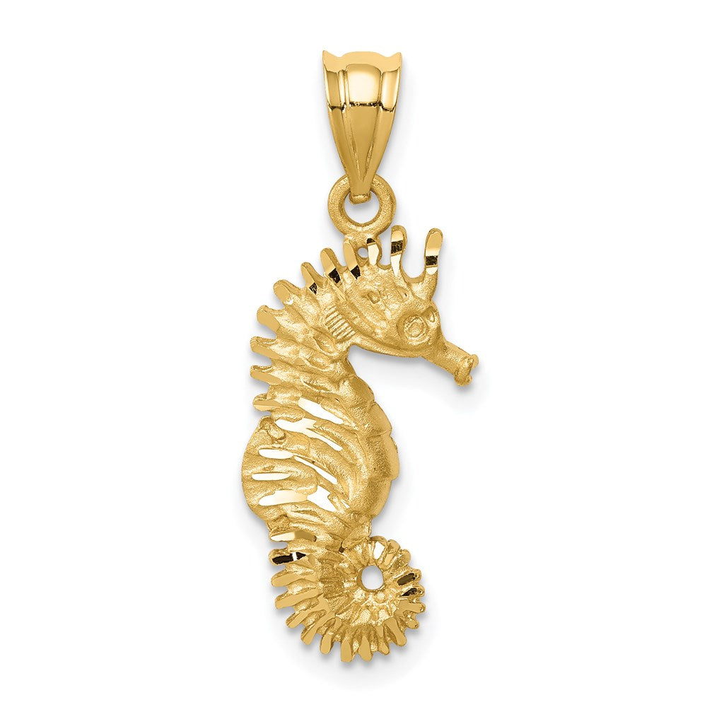 Million Charms 14K Yellow Gold Themed Brushed & Diamond-Cut Nautical Seahorse Pendant