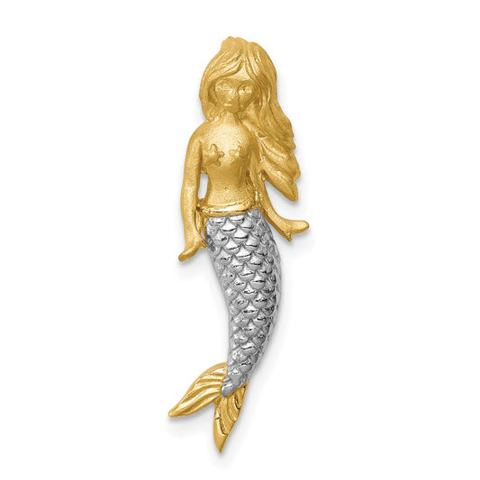 Million Charms 14K Yellow Gold Themed With Rhodium-plated Brushed Mermaid Slide