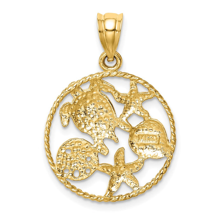 Million Charms 14K Yellow Gold Themed With Rhodium-plated Polished Sealife Pendant