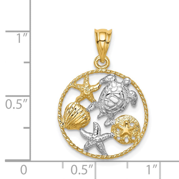 Million Charms 14K Yellow Gold Themed With Rhodium-plated Polished Sealife Pendant