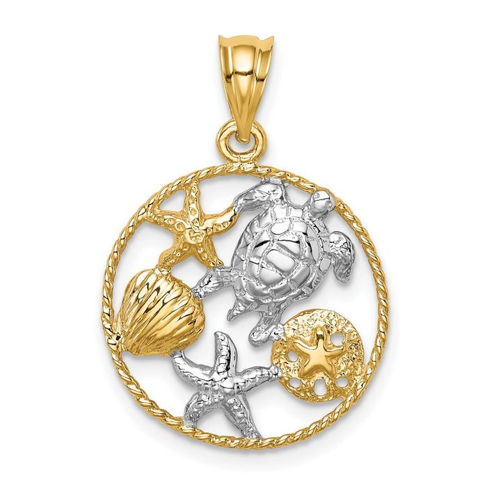 Million Charms 14K Yellow Gold Themed With Rhodium-plated Polished Sealife Pendant