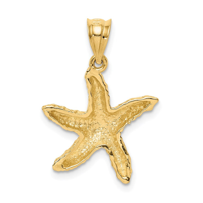 Million Charms 14K Yellow Gold Themed Polished & Textured Nautical Starfish Pendant