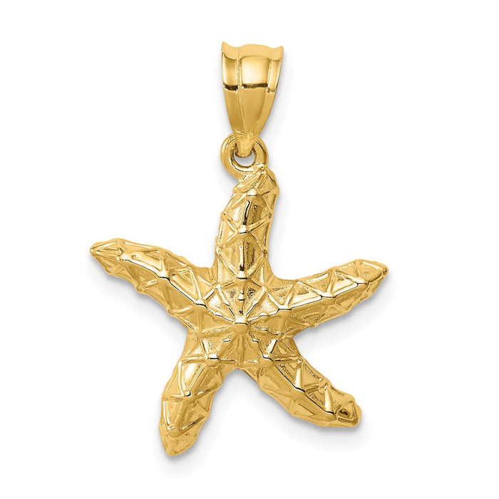 Million Charms 14K Yellow Gold Themed Polished & Textured Nautical Starfish Pendant