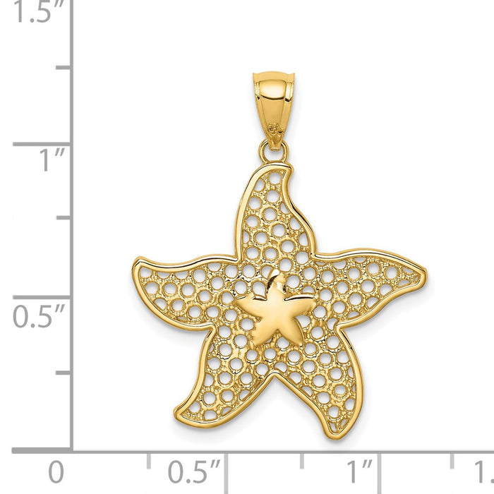 Million Charms 14K Yellow Gold Themed Polished Nautical Starfish Pendant