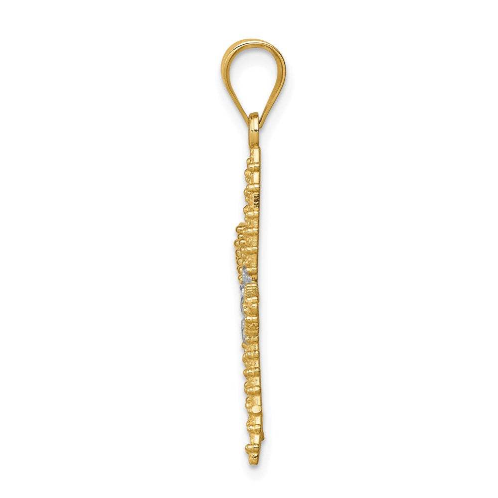 Million Charms 14K Yellow Gold Themed With Rhodium-plated Polished & Textured Diamond-Cut Nautical Starfish Pendant