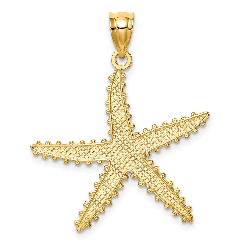 Million Charms 14K Yellow Gold Themed With Rhodium-plated Polished & Textured Diamond-Cut Nautical Starfish Pendant