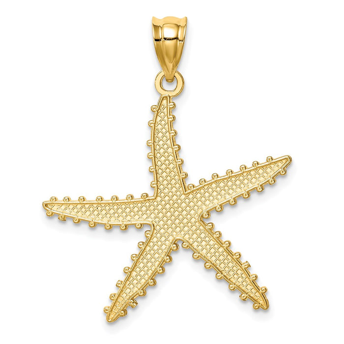 Million Charms 14K Yellow Gold Themed With Rhodium-plated Polished & Textured Diamond-Cut Nautical Starfish Pendant