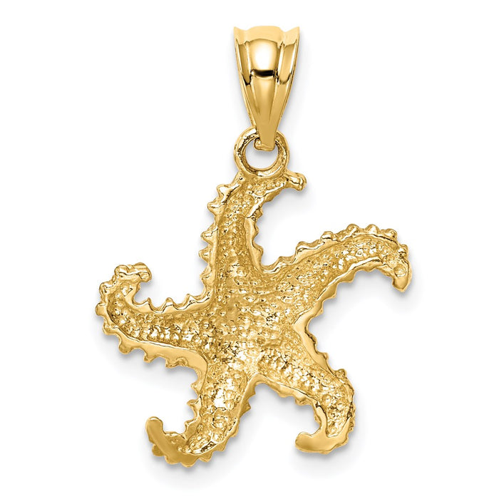 Million Charms 14K Yellow Gold Themed Polished & Textured Nautical Starfish Pendant