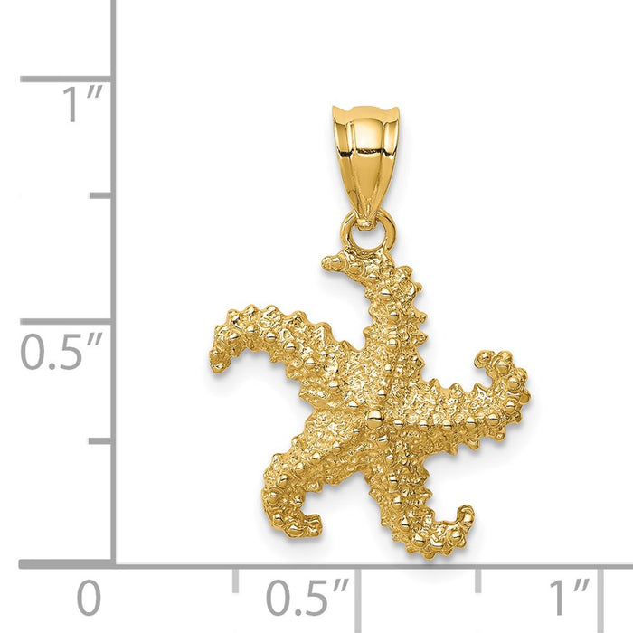 Million Charms 14K Yellow Gold Themed Polished & Textured Nautical Starfish Pendant