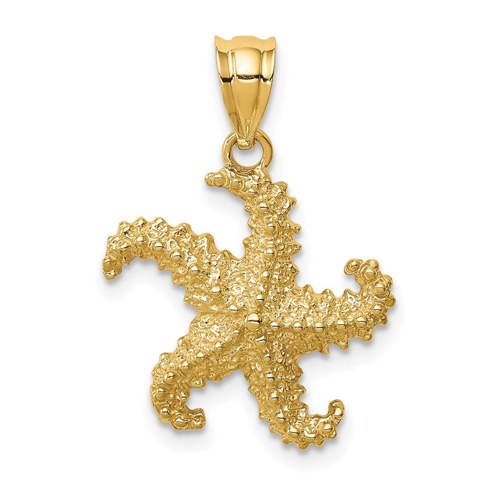 Million Charms 14K Yellow Gold Themed Polished & Textured Nautical Starfish Pendant