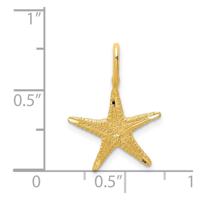 Million Charms 14K Yellow Gold Themed Brushed & Diamond-Cut Nautical Starfish Pendant