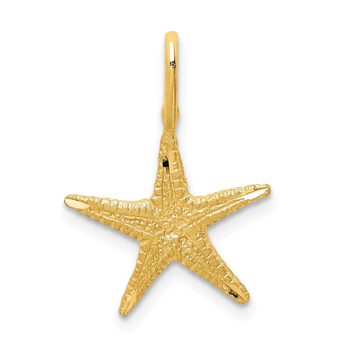 Million Charms 14K Yellow Gold Themed Brushed & Diamond-Cut Nautical Starfish Pendant