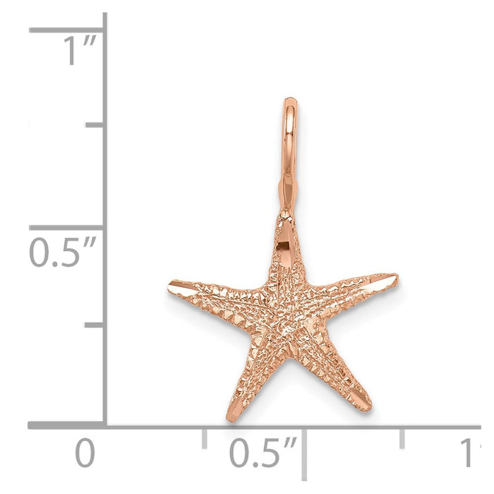 Million Charms 14K Rose Gold Themed Brushed & Diamond-Cut Nautical Starfish Pendant