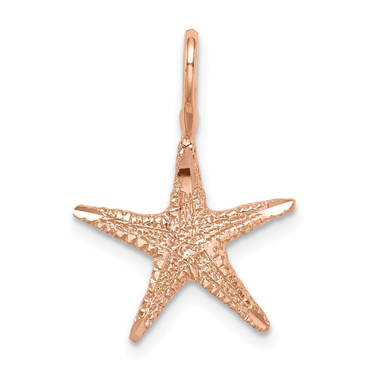Million Charms 14K Rose Gold Themed Brushed & Diamond-Cut Nautical Starfish Pendant