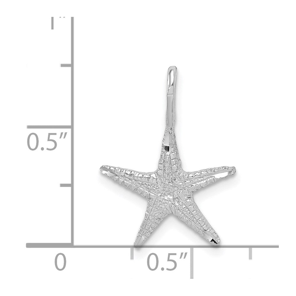 Million Charms 14K White Brushed & Diamond-Cut Nautical Starfish Pendant
