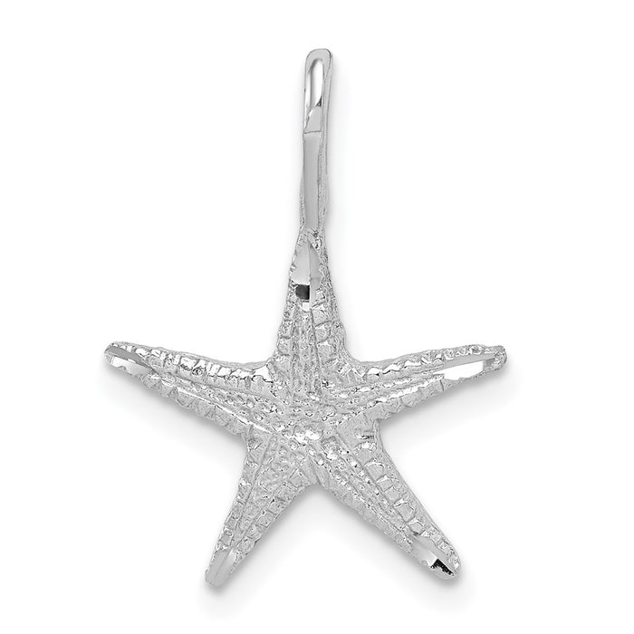 Million Charms 14K White Brushed & Diamond-Cut Nautical Starfish Pendant