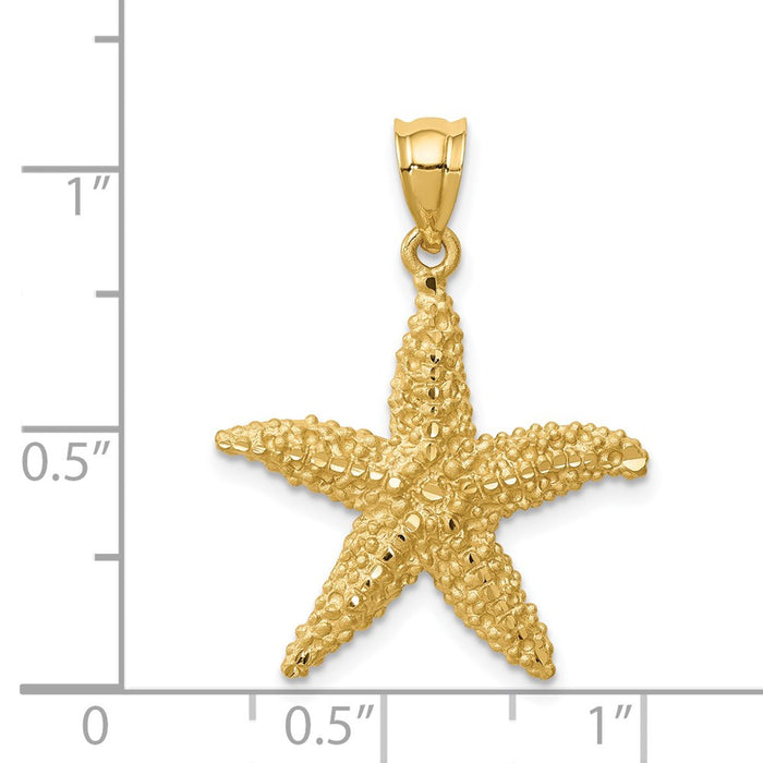 Million Charms 14K Yellow Gold Themed Brushed & Diamond-Cut Nautical Starfish Pendant