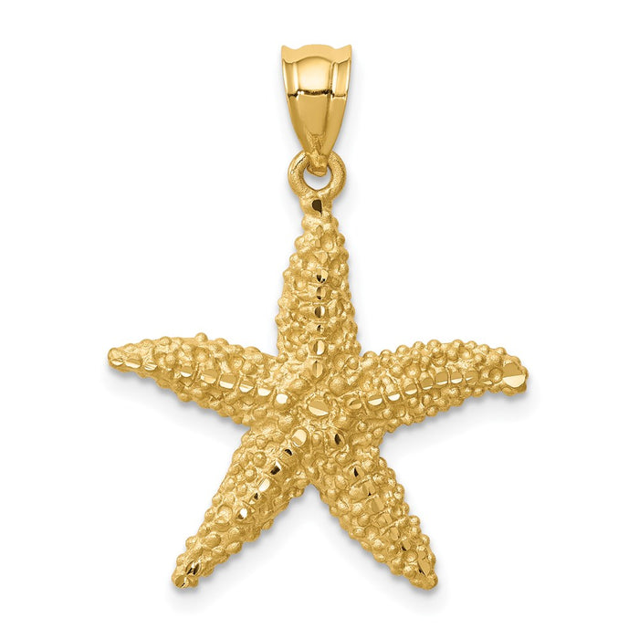 Million Charms 14K Yellow Gold Themed Brushed & Diamond-Cut Nautical Starfish Pendant