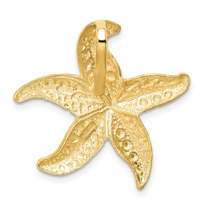 Million Charms 14K Yellow Gold Themed Brushed & Diamond-Cut Nautical Starfish Slide