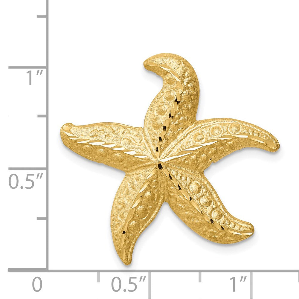 Million Charms 14K Yellow Gold Themed Brushed & Diamond-Cut Nautical Starfish Slide