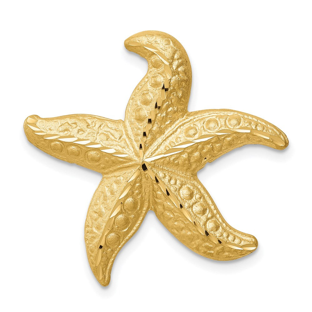Million Charms 14K Yellow Gold Themed Brushed & Diamond-Cut Nautical Starfish Slide