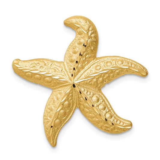 Million Charms 14K Yellow Gold Themed Brushed & Diamond-Cut Nautical Starfish Slide