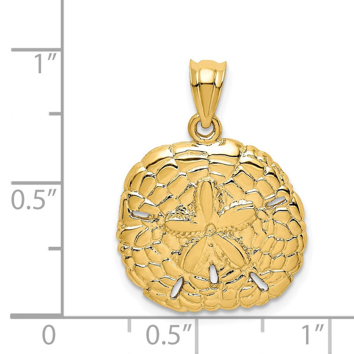 Million Charms 14K Yellow Gold Themed Polished Sand Dollar Pendant