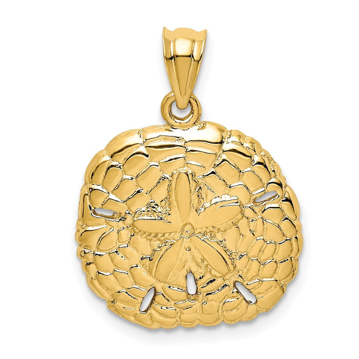 Million Charms 14K Yellow Gold Themed Polished Sand Dollar Pendant