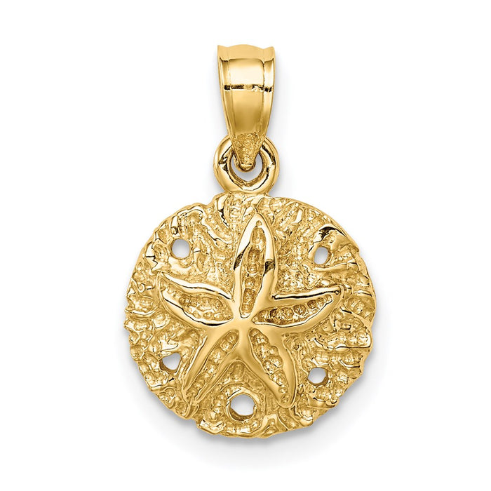 Million Charms 14K Yellow Gold Themed Polished Sand Dollar Pendant