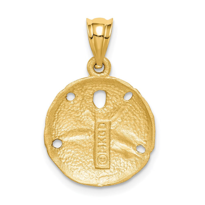 Million Charms 14K Yellow Gold Themed Brushed & Diamond-Cut Sand Dollar Pendant