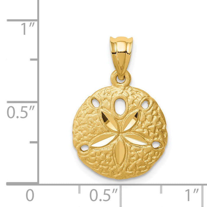 Million Charms 14K Yellow Gold Themed Brushed & Diamond-Cut Sand Dollar Pendant