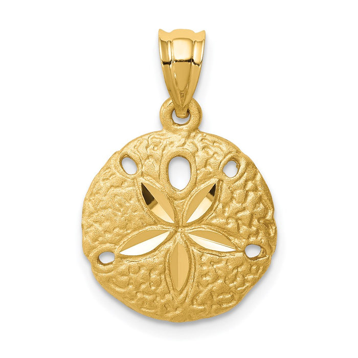 Million Charms 14K Yellow Gold Themed Brushed & Diamond-Cut Sand Dollar Pendant