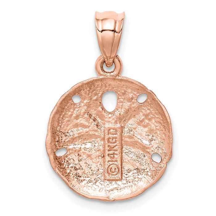 Million Charms 14K Rose Gold Themed Brushed & Diamond-Cut Sand Dollar Pendant