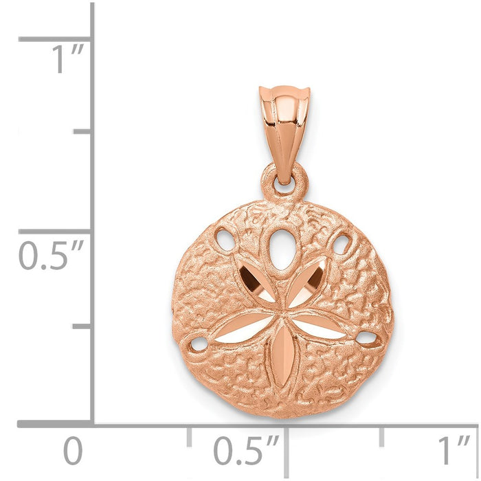 Million Charms 14K Rose Gold Themed Brushed & Diamond-Cut Sand Dollar Pendant