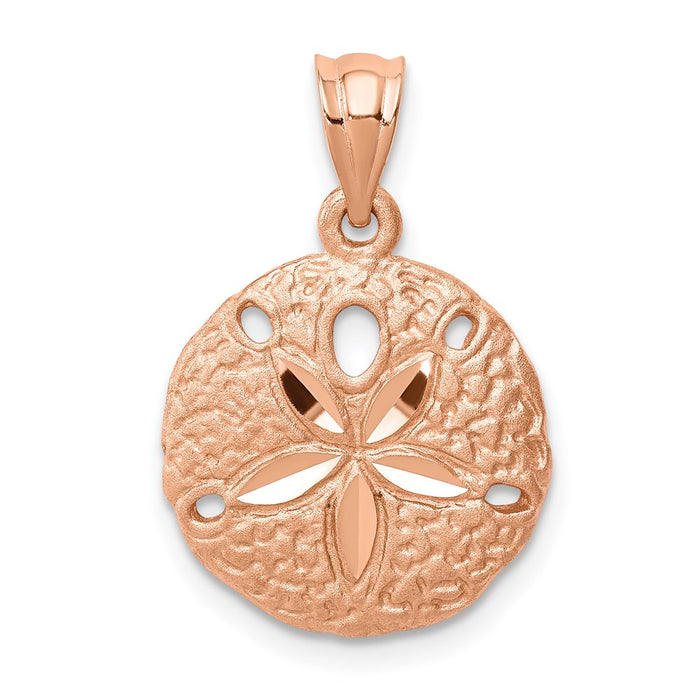 Million Charms 14K Rose Gold Themed Brushed & Diamond-Cut Sand Dollar Pendant