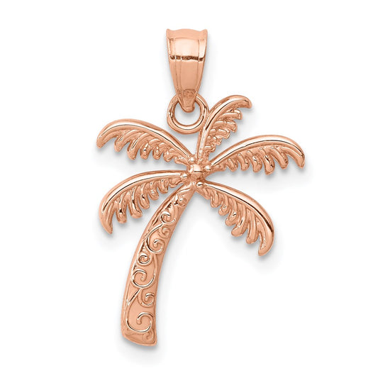 Million Charms 14K Rose Gold Themed Polished Palm Tree Pendant
