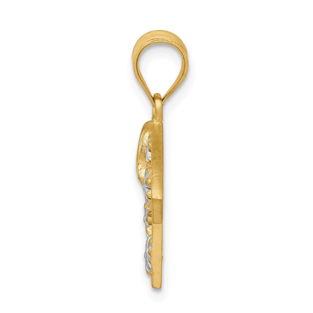 Million Charms 14K Yellow Gold Themed With Rhodium-plated Brushed & Polished Plumeria Shirt Pendant