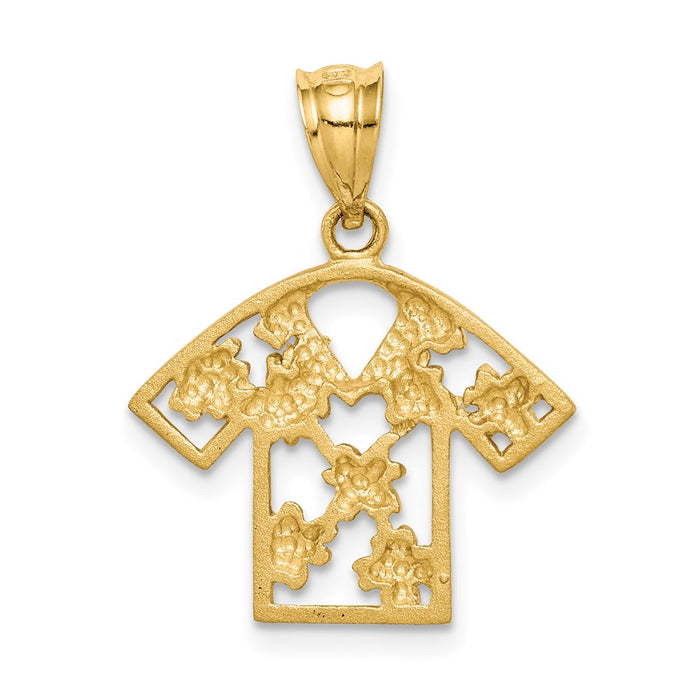 Million Charms 14K Yellow Gold Themed With Rhodium-plated Brushed & Polished Plumeria Shirt Pendant