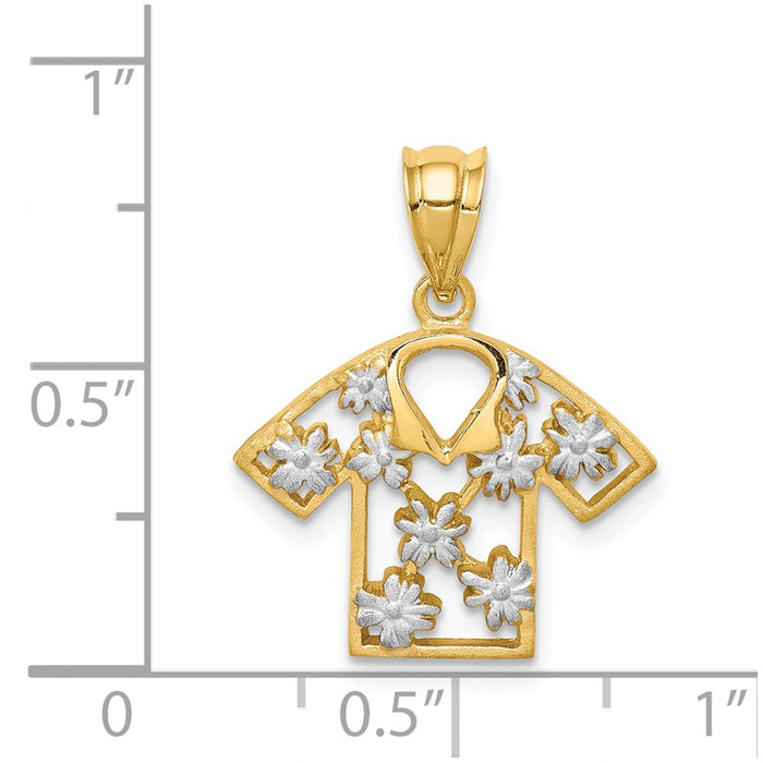 Million Charms 14K Yellow Gold Themed With Rhodium-plated Brushed & Polished Plumeria Shirt Pendant