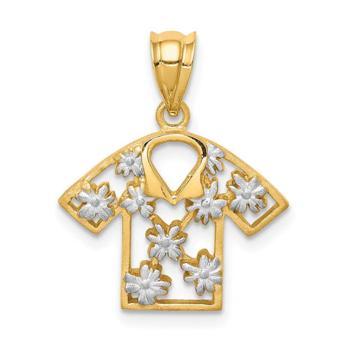 Million Charms 14K Yellow Gold Themed With Rhodium-plated Brushed & Polished Plumeria Shirt Pendant