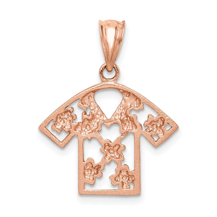 Million Charms 14K Rose Gold Themed & White Rhodium-plated Brushed & Polished Plumeria Shirt Pendant