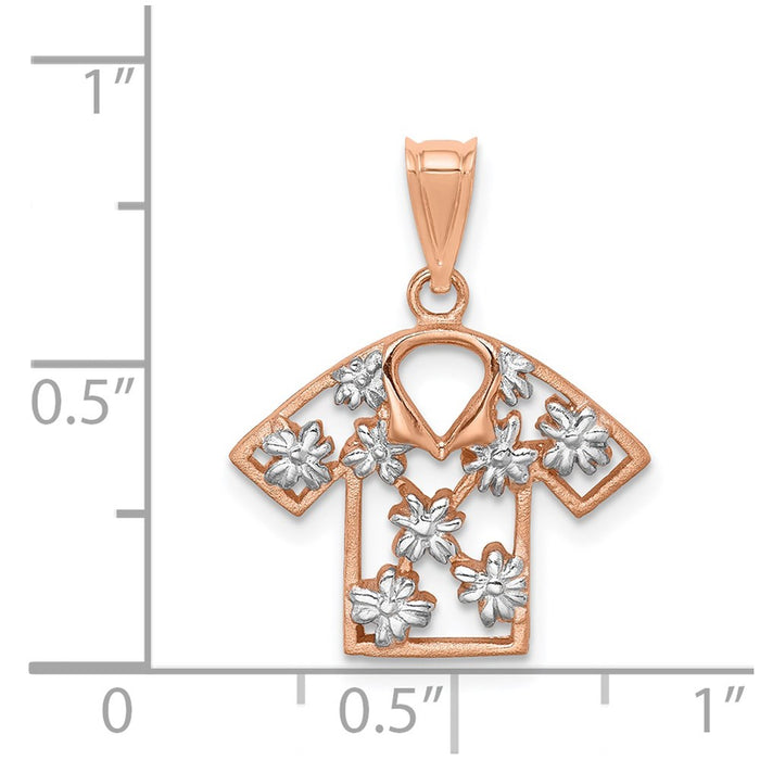 Million Charms 14K Rose Gold Themed & White Rhodium-plated Brushed & Polished Plumeria Shirt Pendant