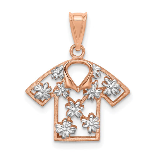 Million Charms 14K Rose Gold Themed & White Rhodium-plated Brushed & Polished Plumeria Shirt Pendant