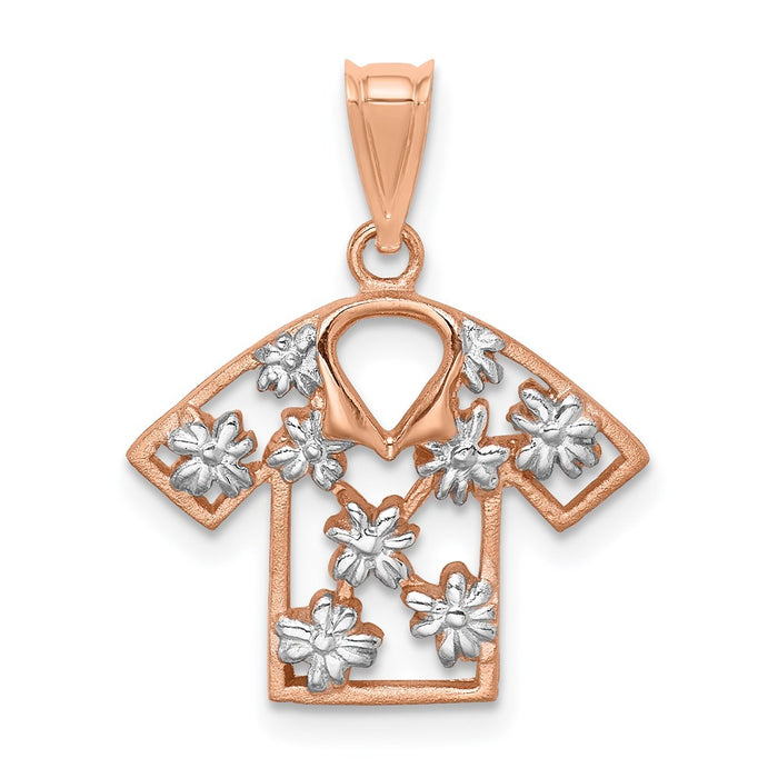 Million Charms 14K Rose Gold Themed & White Rhodium-plated Brushed & Polished Plumeria Shirt Pendant